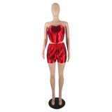 HAOYUAN Sexy Satin Two Piece Club Set Strapless Crop Top Biker Shorts for Women Homewear Summer Outfits Loungewear Matching Sets