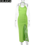 Drawstring Dress Sleeveless Draped Skinny Sexy & Club Dresses Solid Color Backless Thigh Slit Off Shoulder Kleider Damen