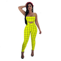 Fashion Black and White Plaid Bodycon Jumpsuit Women Summer Club Rompers Sexy Two Piece Set Strapless Crop Top + Club Overalls