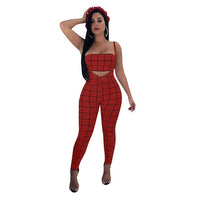 Fashion Black and White Plaid Bodycon Jumpsuit Women Summer Club Rompers Sexy Two Piece Set Strapless Crop Top + Club Overalls