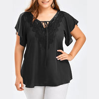 Plegie Plus Size Lace Patchwork Shirt Womens Tops And Blouses Short Sleeve Big Size Blusas Femininas Blusas Mujer De Moda 2020