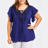 Plegie Plus Size Lace Patchwork Shirt Womens Tops And Blouses Short Sleeve Big Size Blusas Femininas Blusas Mujer De Moda 2020