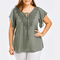 Plegie Plus Size Lace Patchwork Shirt Womens Tops And Blouses Short Sleeve Big Size Blusas Femininas Blusas Mujer De Moda 2020