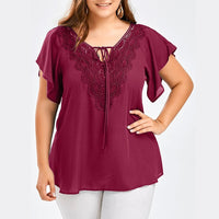 Plegie Plus Size Lace Patchwork Shirt Womens Tops And Blouses Short Sleeve Big Size Blusas Femininas Blusas Mujer De Moda 2020