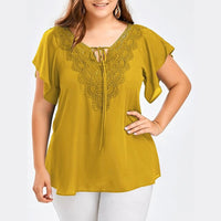 Plegie Plus Size Lace Patchwork Shirt Womens Tops And Blouses Short Sleeve Big Size Blusas Femininas Blusas Mujer De Moda 2020
