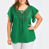 Plegie Plus Size Lace Patchwork Shirt Womens Tops And Blouses Short Sleeve Big Size Blusas Femininas Blusas Mujer De Moda 2020