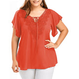 Plegie Plus Size Lace Patchwork Shirt Womens Tops And Blouses Short Sleeve Big Size Blusas Femininas Blusas Mujer De Moda 2020