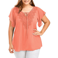 Plegie Plus Size Lace Patchwork Shirt Womens Tops And Blouses Short Sleeve Big Size Blusas Femininas Blusas Mujer De Moda 2020