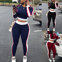 2Pcs Set Sexy Women Sports Set Sleeve Crop Top Pants Outfit Workout Gym Fitness Athletic Workout Clothes Tracksuit